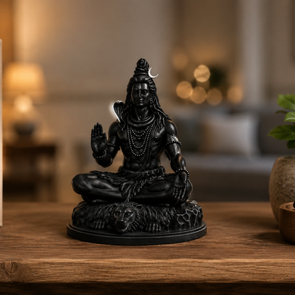 Mahadev Shiva 3D Printed Statue — Matte Black  | Car Dashboard & Home Decor Idol | 7cm
