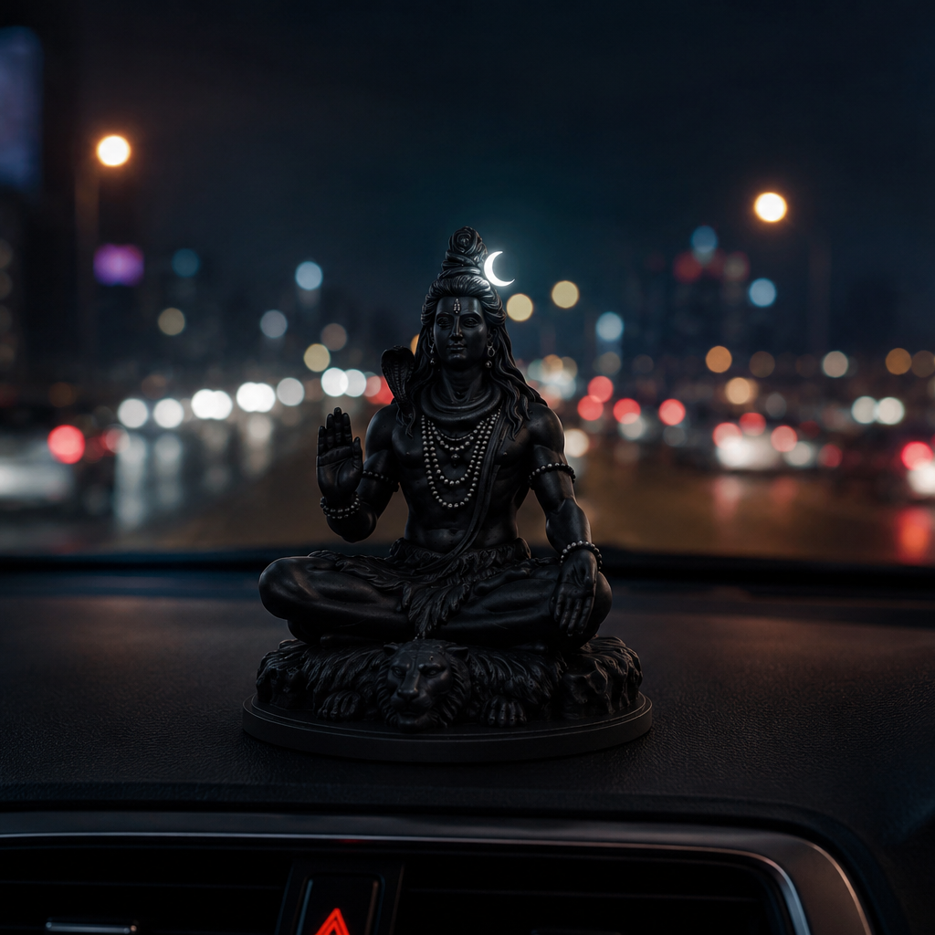 Mahadev Shiva 3D Printed Statue — Matte Black  | Car Dashboard & Home Decor Idol | 7cm