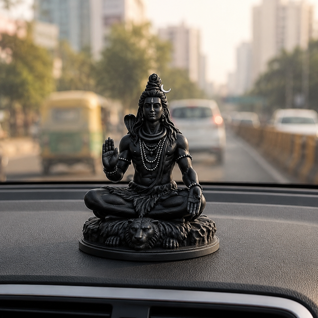 Mahadev Shiva 3D Printed Statue — Matte Black  | Car Dashboard & Home Decor Idol | 7cm
