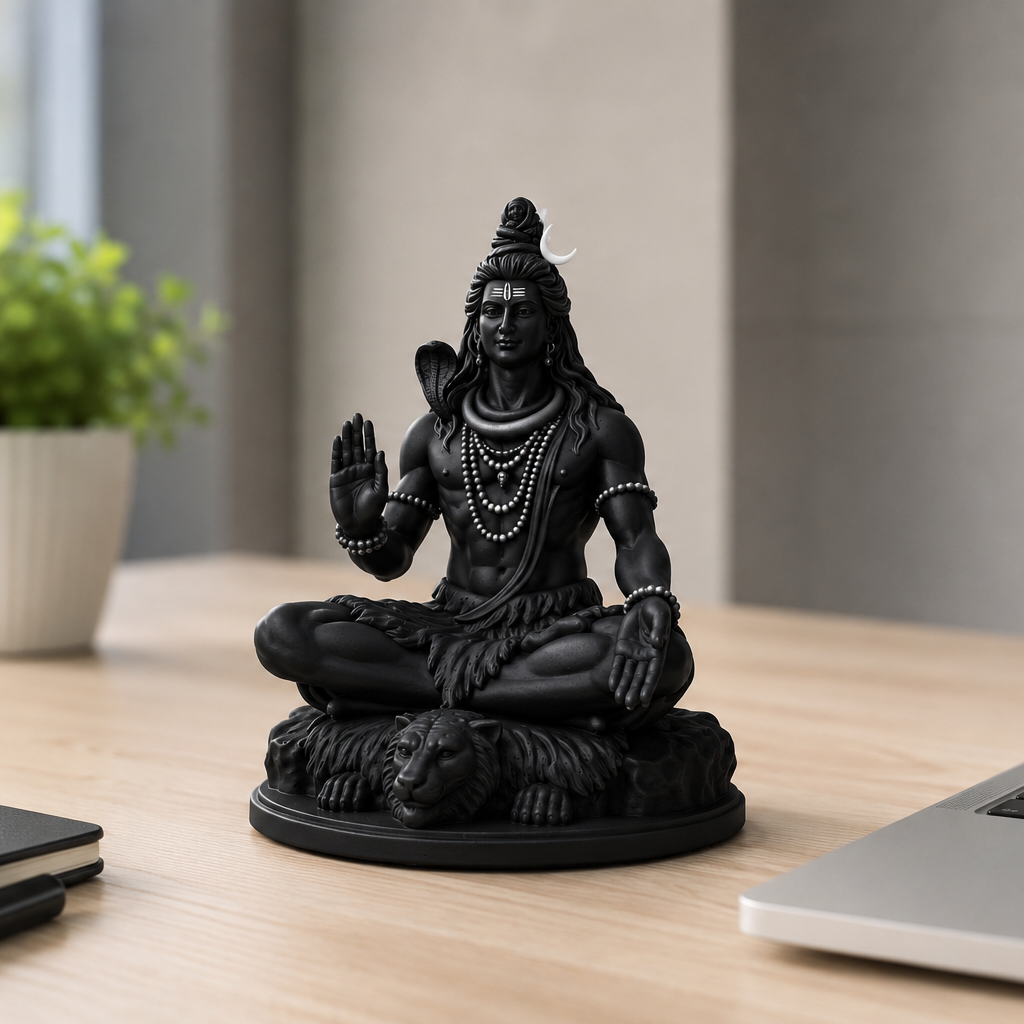 Mahadev Shiva 3D Printed Statue — Matte Black  | Car Dashboard & Home Decor Idol | 7cm