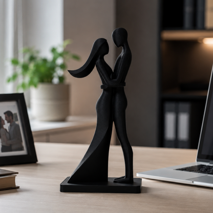 Abstract Couple Statue — 3D Printed Matte Black  | Home Decor & Romantic Gift | 8 inch / 20cm