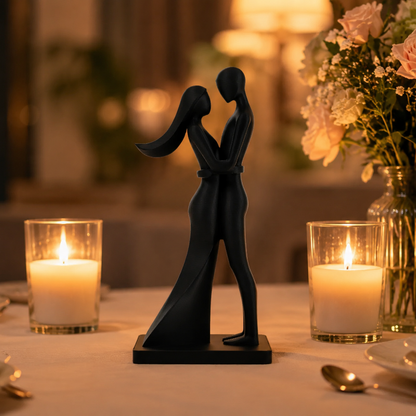 Abstract Couple Statue — 3D Printed Matte Black  | Home Decor & Romantic Gift | 8 inch / 20cm