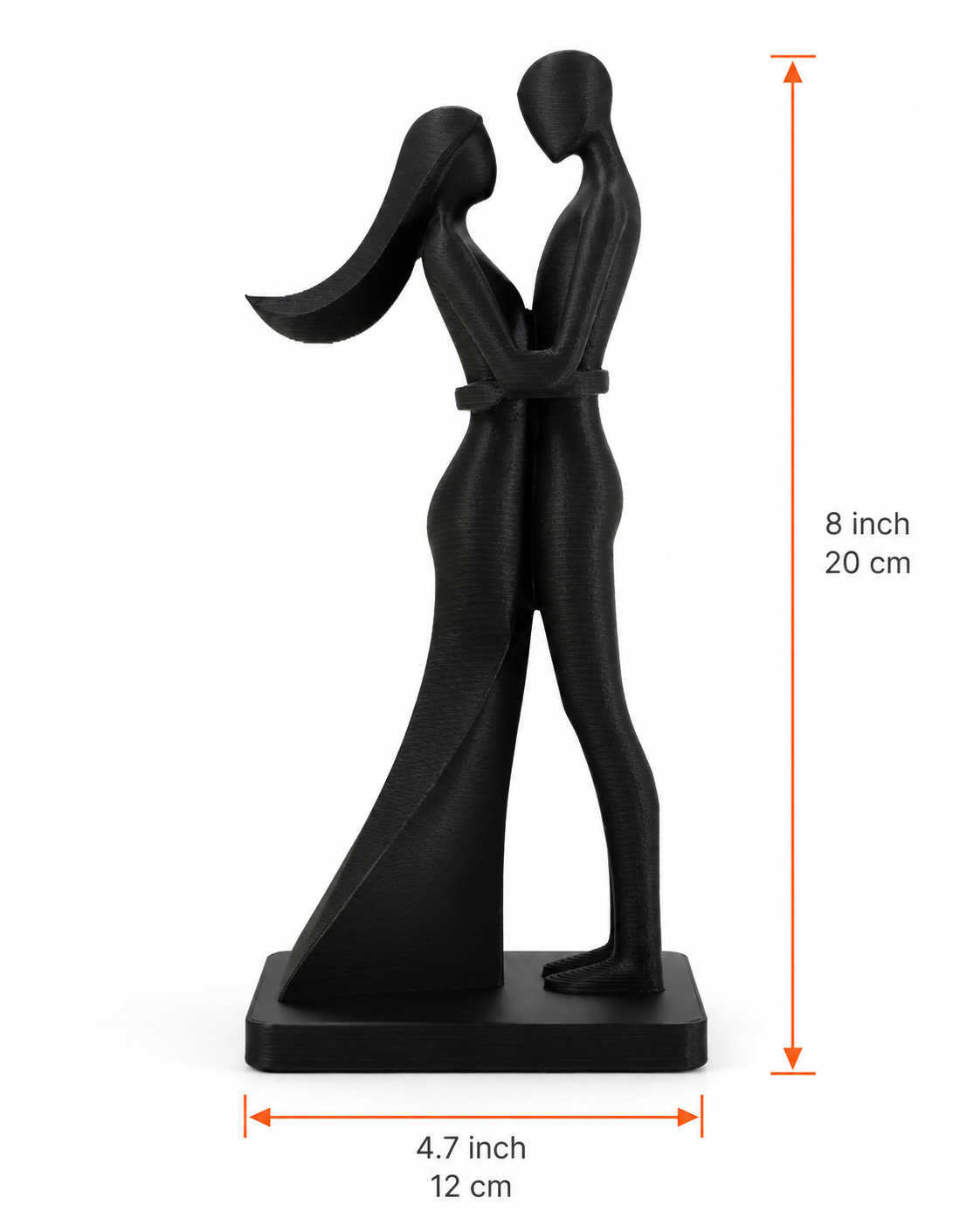 Abstract Couple Statue — 3D Printed Matte Black  | Home Decor & Romantic Gift | 8 inch / 20cm