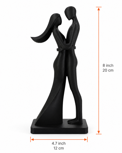 Abstract Couple Statue — 3D Printed Matte Black  | Home Decor & Romantic Gift | 8 inch / 20cm