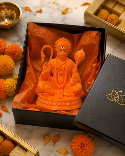 Hanuman Ji Seated Murti — 3D Printed  Saffron Orange | Home Mandir   | 4.5 inch / 11.5cm