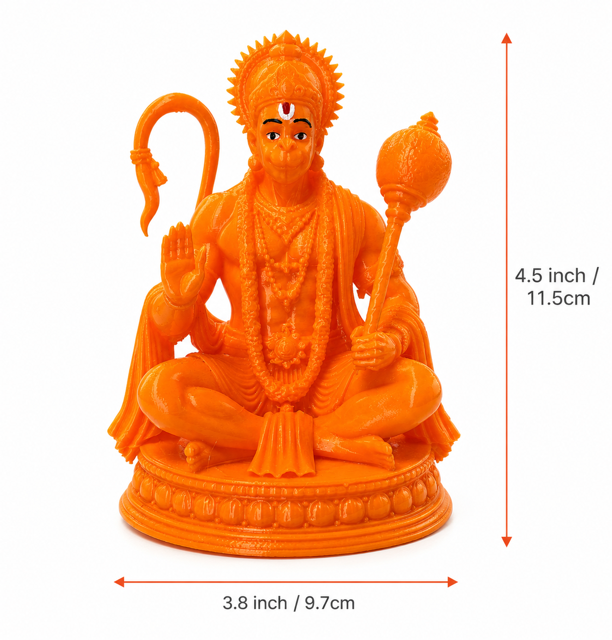 Hanuman Ji Seated Murti — 3D Printed  Saffron Orange | Home Mandir   | 4.5 inch / 11.5cm